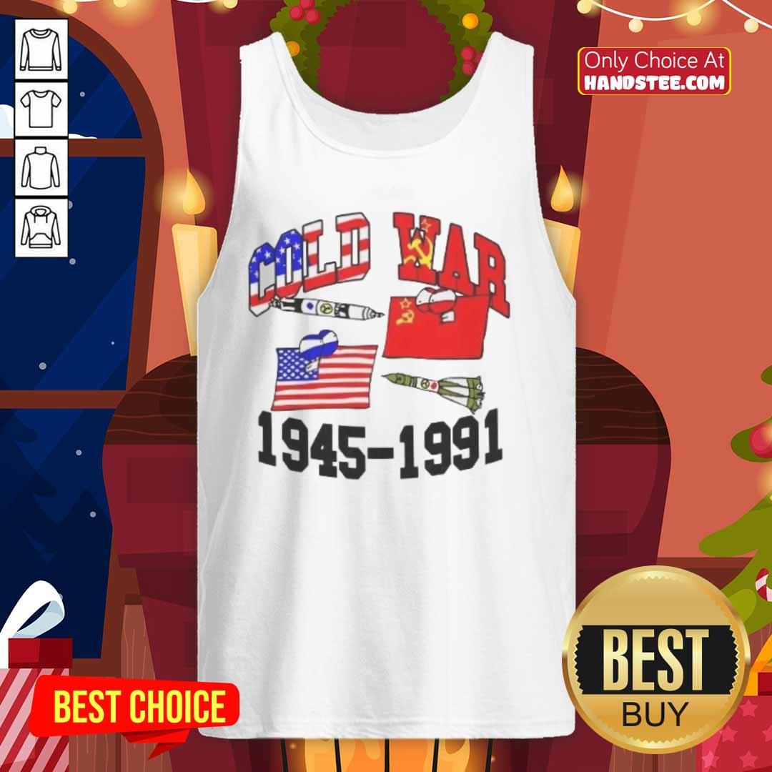 Official Cold War 1945-1991 tank top featuring vintage military graphics and bold text design for history enthusiasts.