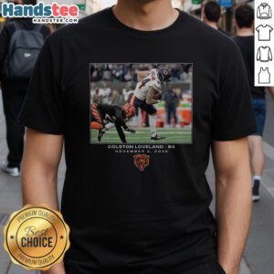 Official Colston Loveland Chicago Bears NFL Flash Features Week 9 T-Shirt showcasing team colors and logo.