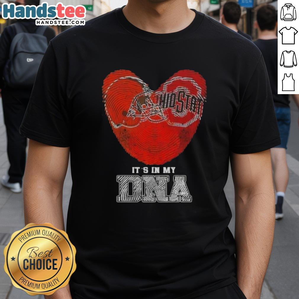Official Fingerprints Cleveland Browns X Ohio State Buckeyes 'Its In My DNA' T-Shirt for fans of both teams.
