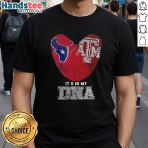 Official Fingerprints Houston Texans X Texas A&M Aggies T-Shirt showcasing 'It's In My DNA' design, perfect for fans.