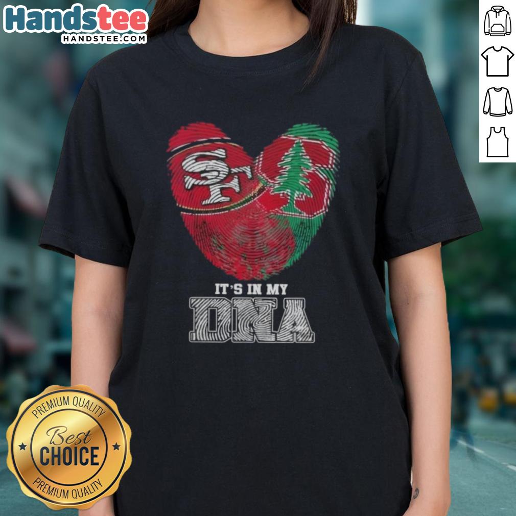 Official Fingerprints San Francisco 49ers x Stanford Cardinal tee featuring 'It's In My DNA' design for ladies.