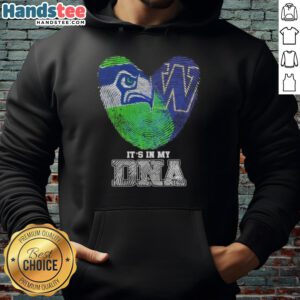 Alt Text: Official Seattle Seahawks x Washington Huskies hoodie featuring 'It's In My DNA' design, perfect for fans.