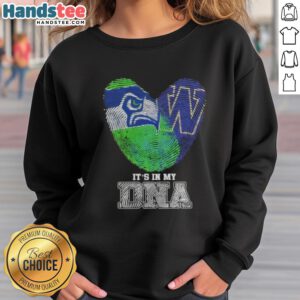 Official Fingerprints Seattle Seahawks x Washington Huskies sweatshirt featuring 'It's In My DNA' design.