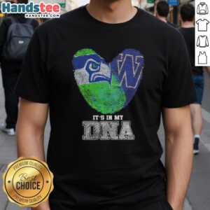 Official Fingerprints Seattle Seahawks X Washington Huskies T-Shirt featuring 'It's In My DNA' design for fans.