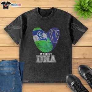 Official Fingerprints Seattle Seahawks x Washington Huskies 'Its In My DNA' washed t-shirt featuring team logos.