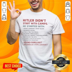 Alt Text: Official Hitler Didn't Start With Camps T-Shirt featuring bold text design, a provocative statement on history.