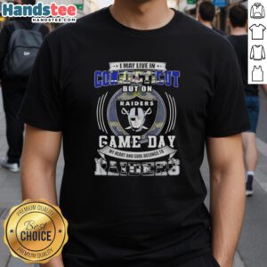Alt Text: Official I May Live In Connecticut But On Game Day My Heart And Soul Belongs To Las Vegas Raider T-Shirt design
