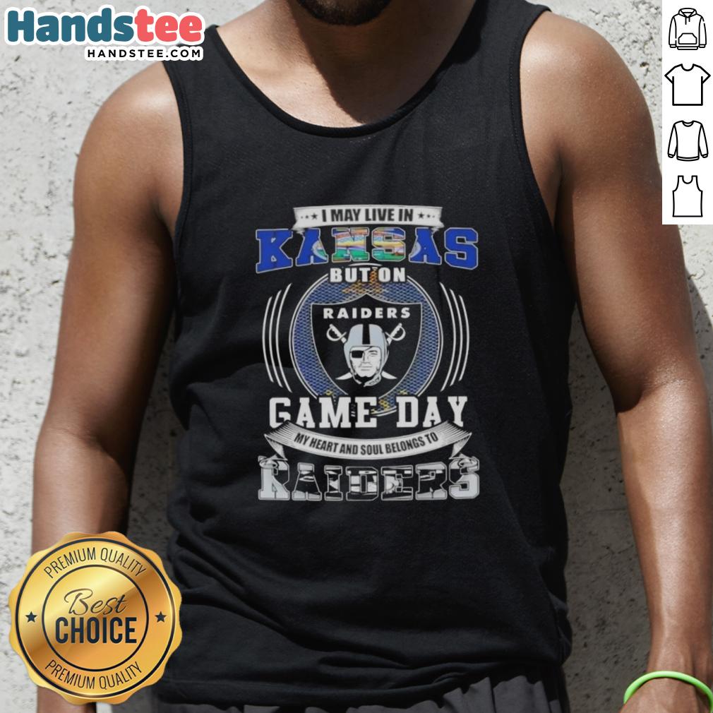 Alt Text: Kansas fan wearing a Raiders football tank top showing support for Las Vegas Raiders on game day.