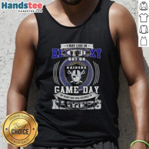 Kentucky fan wearing a Raiders football tank top, showcasing loyalty to Las Vegas Raiders on game day.
