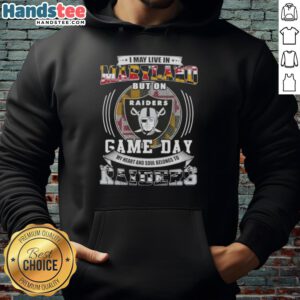 Person wearing a Las Vegas Raiders football hoodie, showcasing team spirit while living in Maryland on game day.