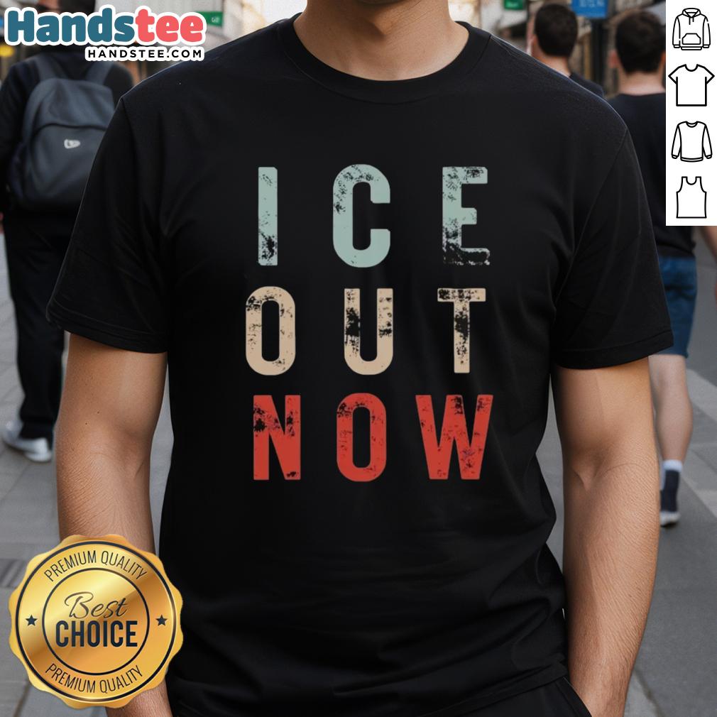Official Ice Out Now Minneapolis Rally Abolish ICE T-Shirt featuring bold graphics and a message for immigration justice.
