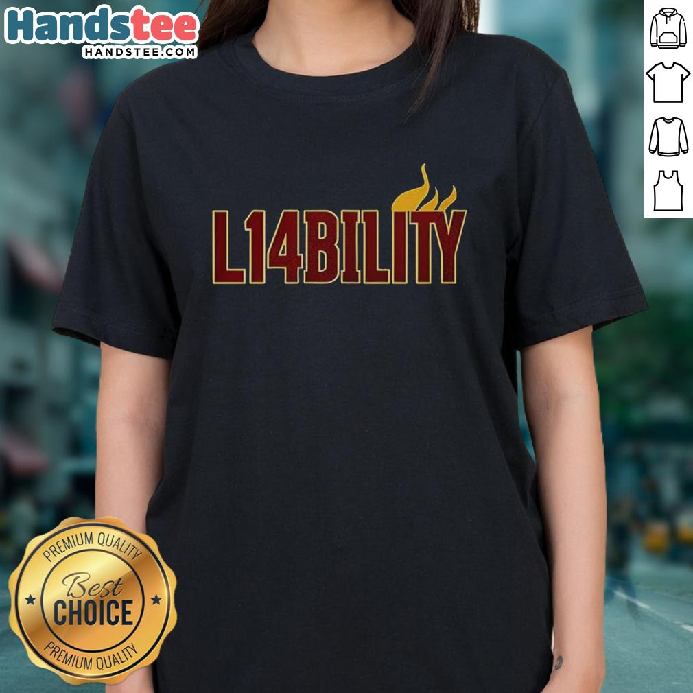 Alt Text: Official L14bility Flame Logo Ladies Tee featuring a vibrant flame design on a stylish women's t-shirt.