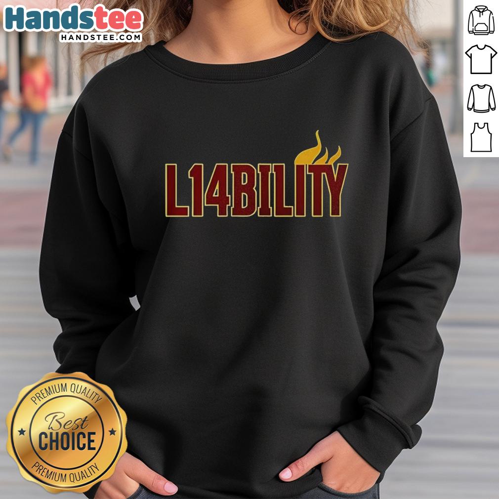 Official L14bility Flame Logo Sweatshirt featuring a bold flame design on a stylish, comfortable fabric.