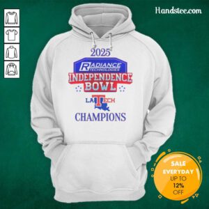Official Louisiana Tech Bulldogs 2025 Independence Bowl Champions logo hoodie featuring vibrant team colors and design.