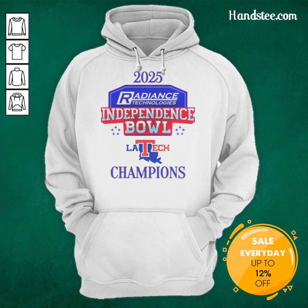 Official Louisiana Tech Bulldogs 2025 Independence Bowl Champions logo hoodie featuring vibrant team colors and design.