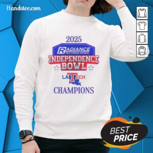 Official Louisiana Tech Bulldogs 2025 Independence Bowl Champions logo sweatshirt showcasing team pride and victory.