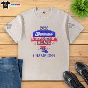 Alt Text: Official Louisiana Tech Bulldogs 2025 Independence Bowl Champions logo on a stylish washed t-shirt design.