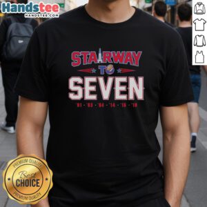 Alt Text: Official New England Patriots Mission Stairway To Seven T-Shirt featuring team colors and logo, perfect for fans.