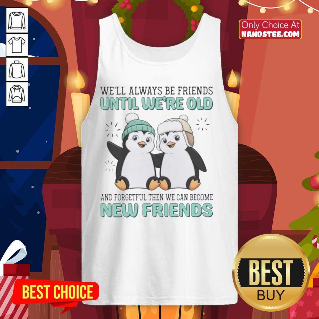 Official penguins tank top featuring a heartwarming friendship quote for cozy summer outings and casual wear.