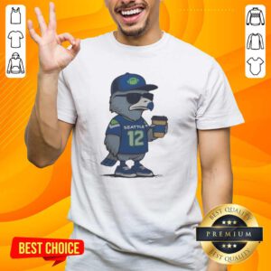 Official Seattle Seahawks NFL Super Bowl LX 2026 mascot T-shirt featuring the iconic Number 12 meme design.