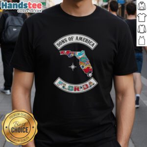 Official Son Of America Florida Map T-Shirt featuring sports logos, perfect for fans and collectors in Florida.