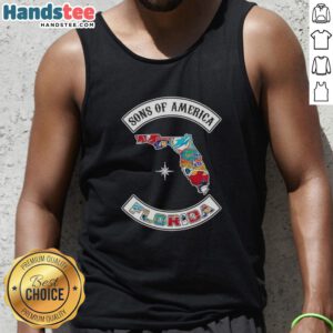 Official Son of America Florida Map Sports Logos Combine Tank Top featuring vibrant state and team graphics.