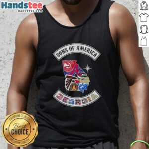 Alt Text: Official Son of America Georgia map tank top featuring sports logos, perfect for fans and summer style.