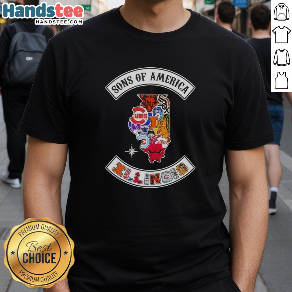 Official Son Of America Illinois Map Sports Logos Combine T-Shirt featuring unique designs for Illinois sports fans.