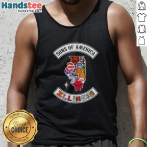 Alt Text: Illinois map tank top featuring official sports logos for the Son of America collection.