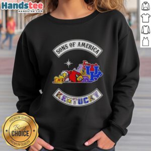 Alt Text: Official Son of America Kentucky Map Sports Logos Combine Sweatshirt featuring vibrant graphics and a comfortable fit.