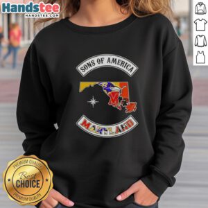 Official Son of America Maryland Map Sports Logos Combine Sweatshirt showcasing vibrant logos and state map design.