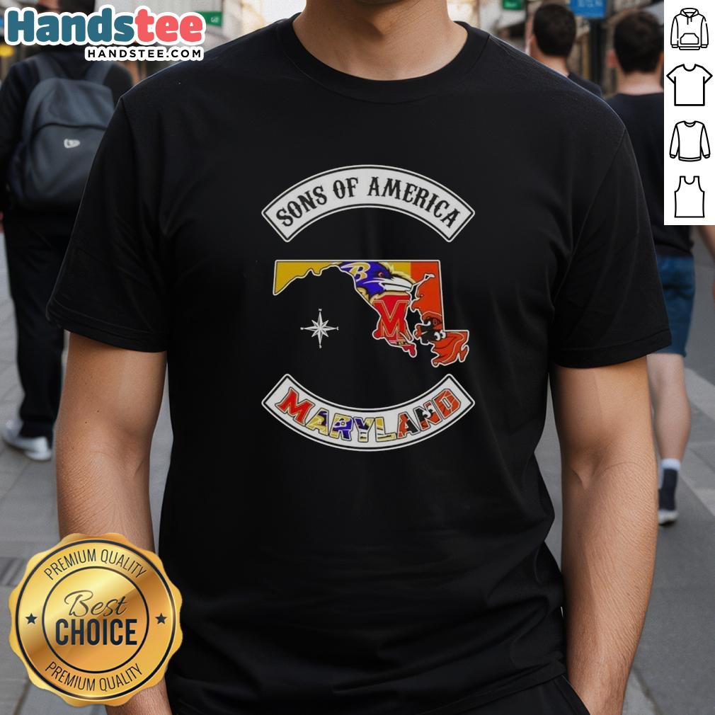 Official Son Of America Maryland Map Sports Logos Combine T-Shirt featuring Maryland-themed designs and logos.