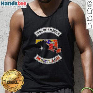 Official Son of America Maryland map tank top featuring sports logos, perfect for fans and casual wear.