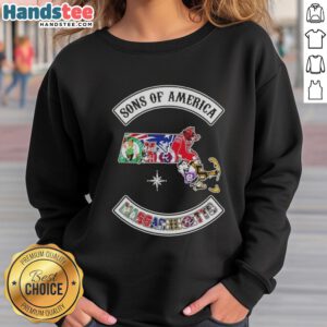 Alt Text: Official Son Of America Massachusetts map sweatshirt featuring sports logos for a stylish sportswear look.