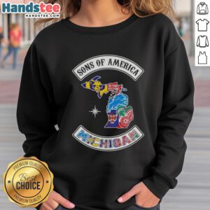 Official Son of America Michigan map sports logos combine sweatshirt in vibrant colors, perfect for fans and sports lovers.