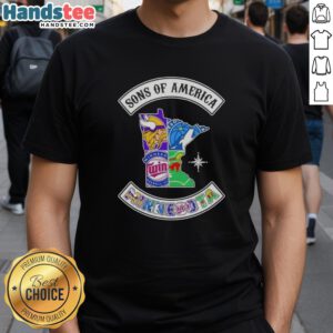 Official Son Of America Minnesota Map Sports Logos Combine T-Shirt featuring vibrant state graphics and team logos.