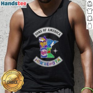 Alt Text: Official Son of America Minnesota Map Sports Logos Combine Tank Top featuring vibrant designs and state pride.