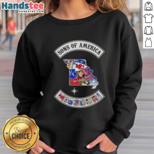 Official Son of America Missouri map sports logos combine sweatshirt design featuring unique graphics and vibrant colors.