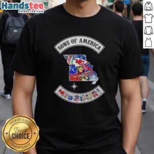 Alt Text: Official Son Of America Missouri Map Sports Logos Combine T-Shirt showcasing unique design and vibrant colors for fans.