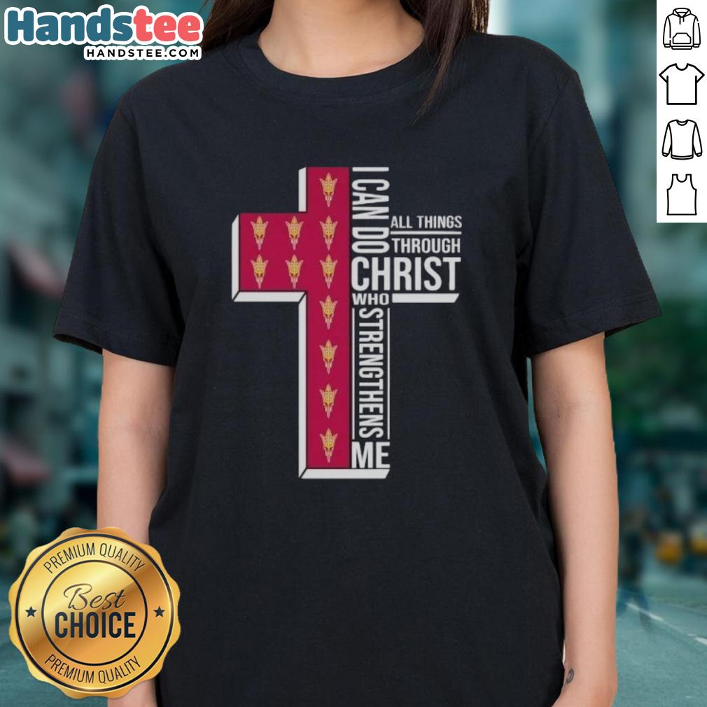 Original Arizona State Sun Devils women's basketball tee with 'I Can Do All Things Through Christ' design.