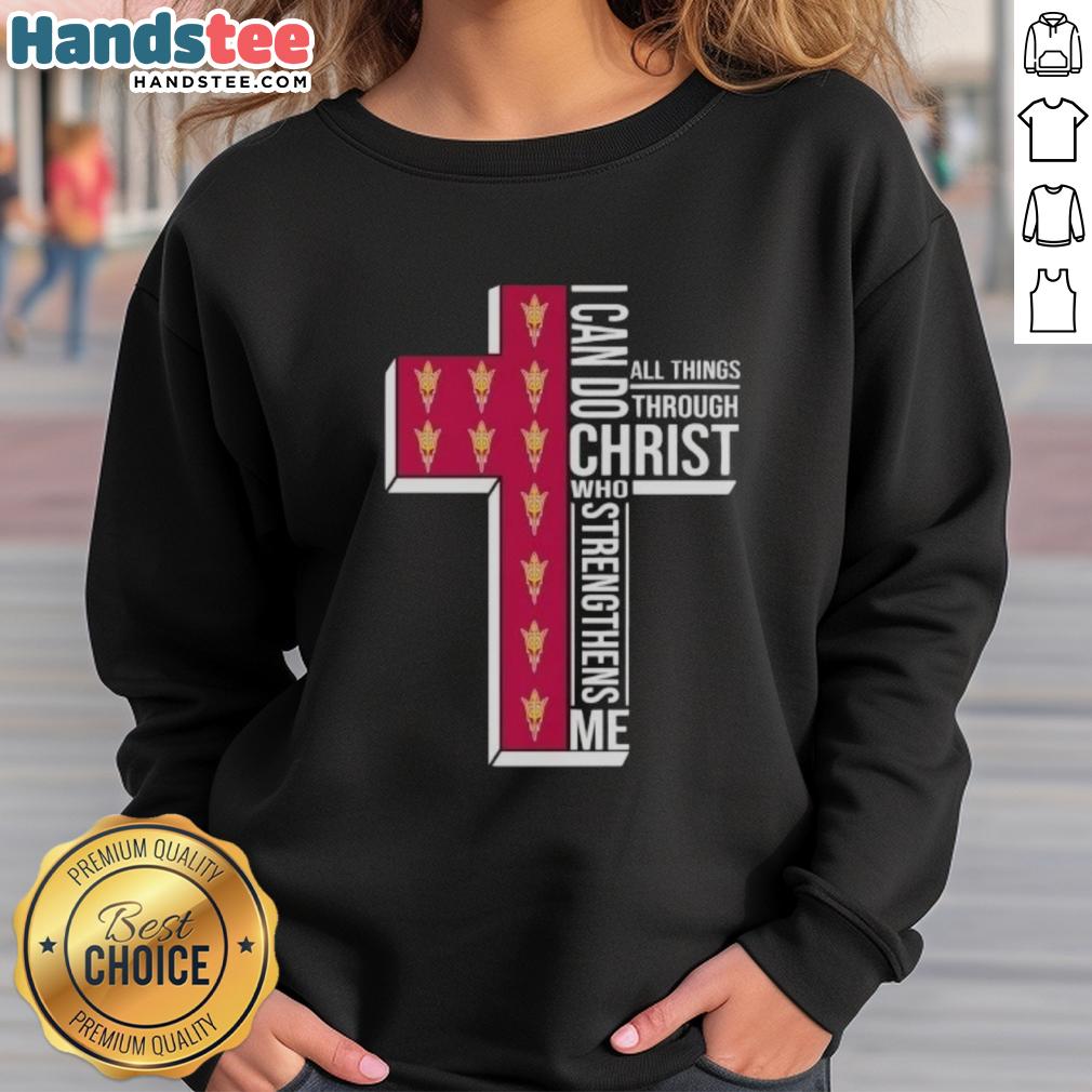 Original Arizona State Sun Devils women's basketball sweatshirt with 'I Can Do All Things Through Christ' design.