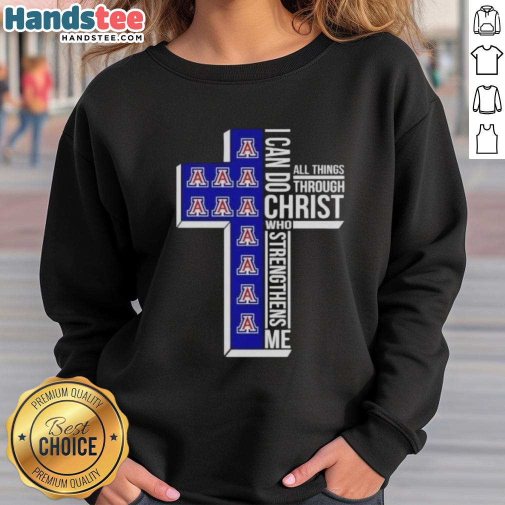 Original Arizona Wildcats women's basketball sweatshirt with 'I Can Do All Things Through Christ' text design.