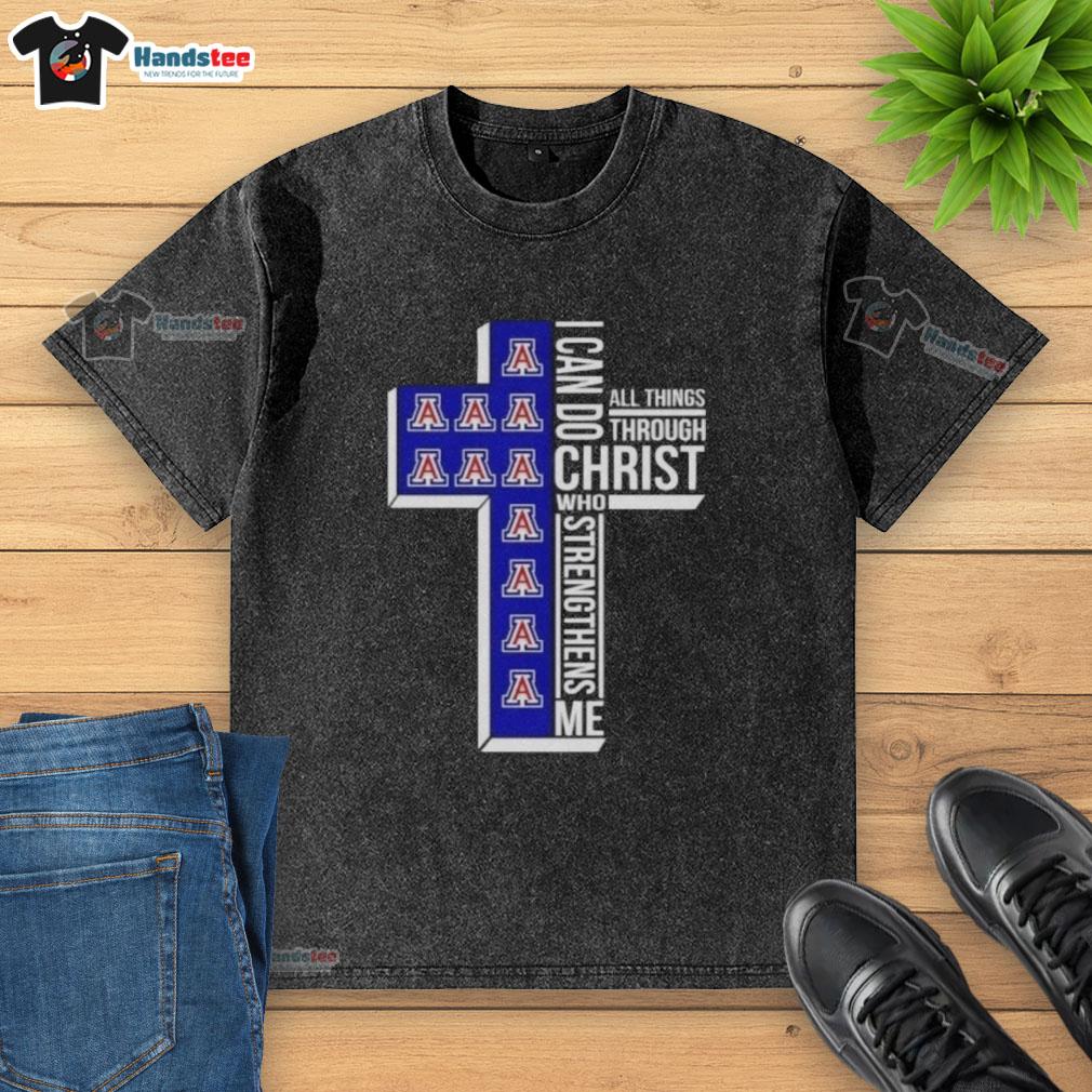 Alt Text: Arizona Wildcats women's basketball washed t-shirt featuring 'I Can Do All Things Through Christ' design.