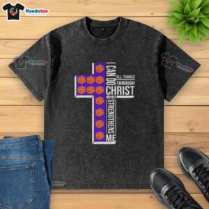 Original Clemson Tigers women's basketball washed t-shirt featuring 'I Can Do All Things Through Christ' design.