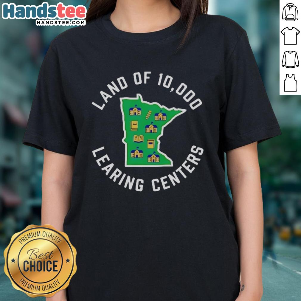 Original Land of 10,000 Learning Centers Ladies Tee featuring vibrant design and comfortable fit for everyday wear.