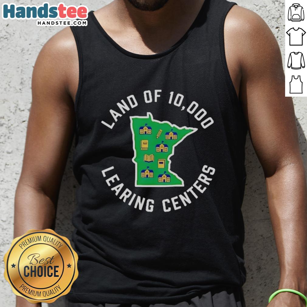 Original Land of 10,000 Learning Centers tank top featuring vibrant graphics for educational enthusiasts.