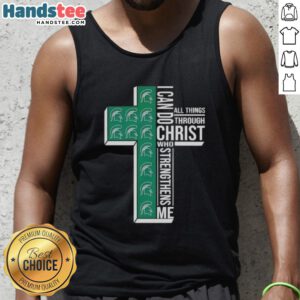 Alt Text: Original Michigan State Spartans women's basketball tank top featuring I Can Do All Things Through Christ design.