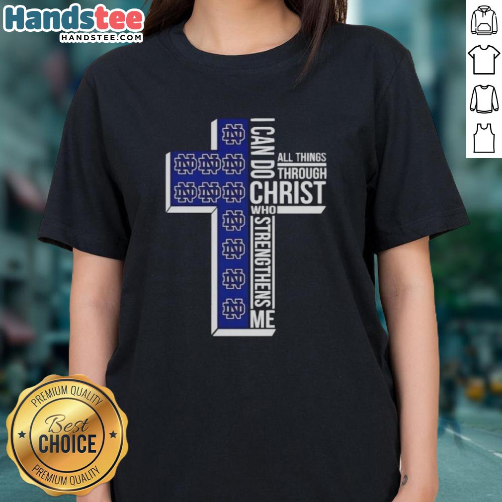Original Notre Dame Fighting Irish womens basketball tee featuring 'I Can Do All Things Through Christ' design.