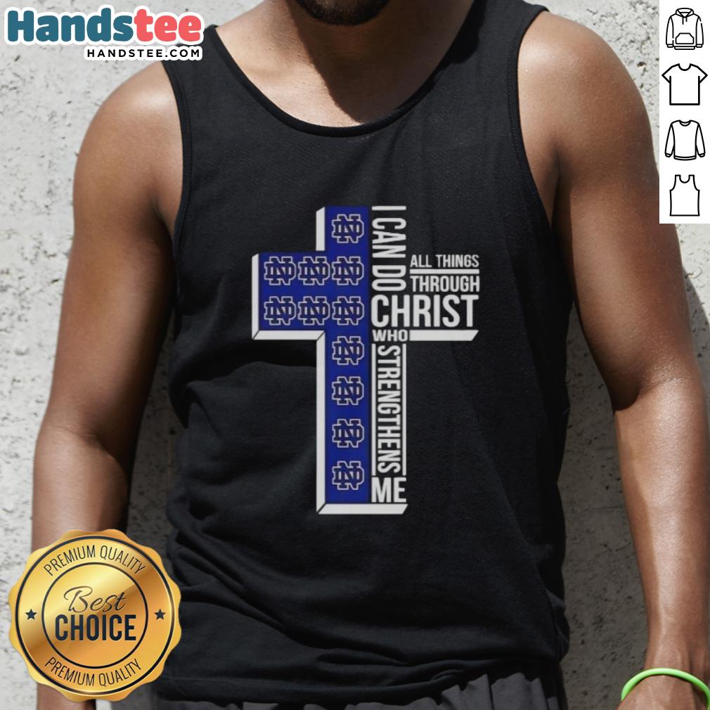 Alt Text: Original Notre Dame Fighting Irish women's basketball tank top featuring I Can Do All Things Through Christ design.
