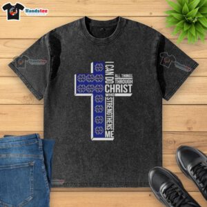 Original Notre Dame Fighting Irish women's basketball 'I Can Do All Things Through Christ' washed t-shirt design.